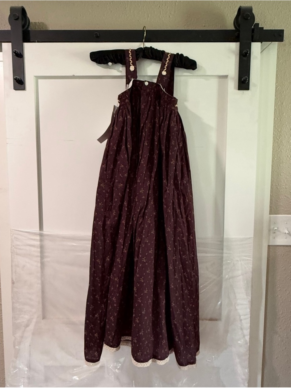 Well Dressed Wolf Burgundy Floral Jumper Dress with Lace Trim
